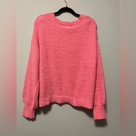 NWT Sanctuary V-neck textured teddy, balloon sleeve, pullover sweater XL pink - Picture 3 of 11